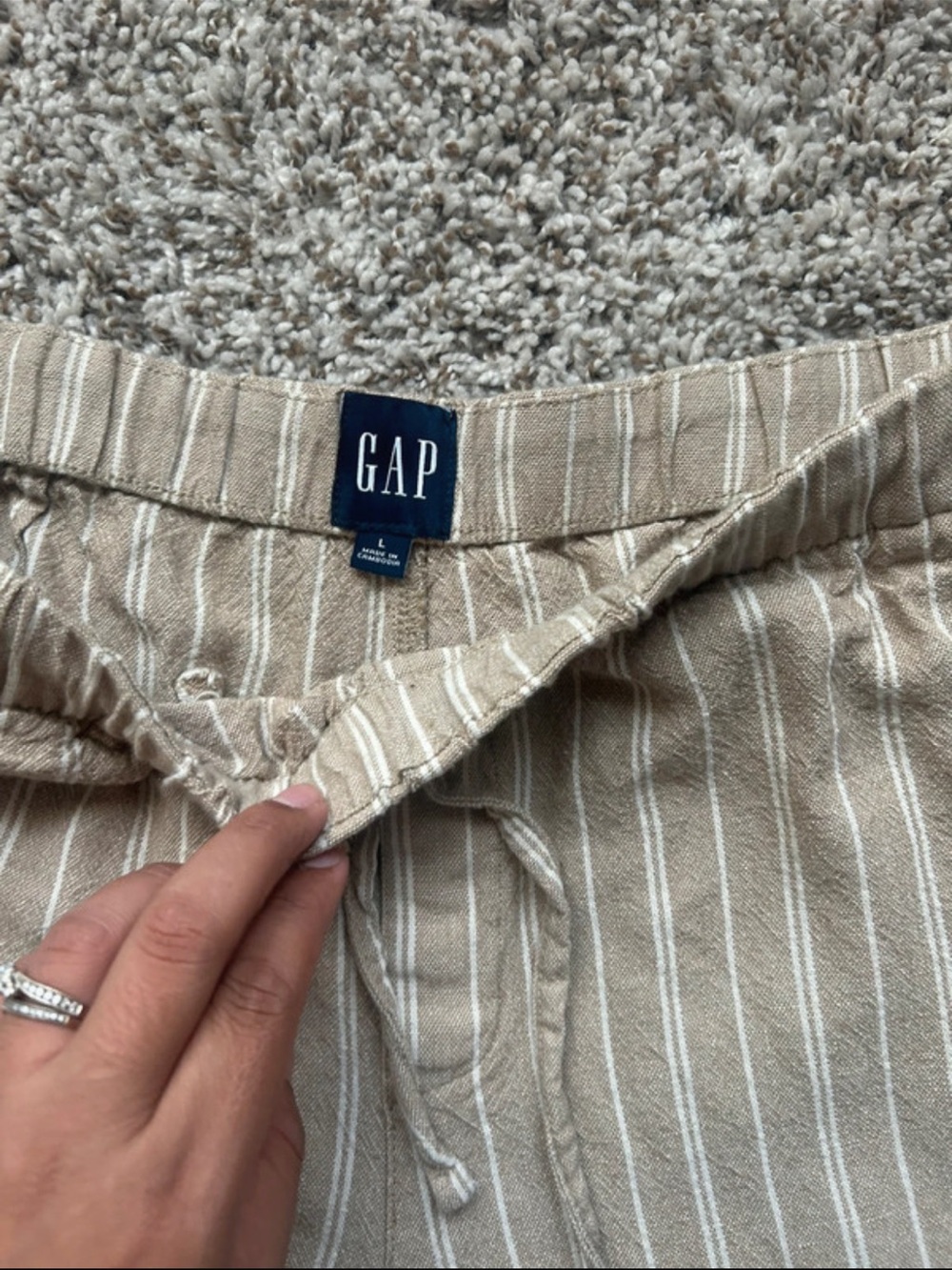 GAP Tan Beige Striped Linen-Blend Drawstring Chinos